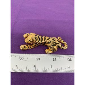 Unmarked Crouching Tiger Broach Pin Large 3.25 Inch Heavy Black Enamel Accents W